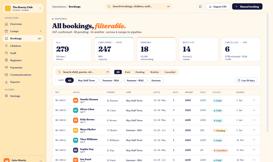 Breezy Tech bookings list